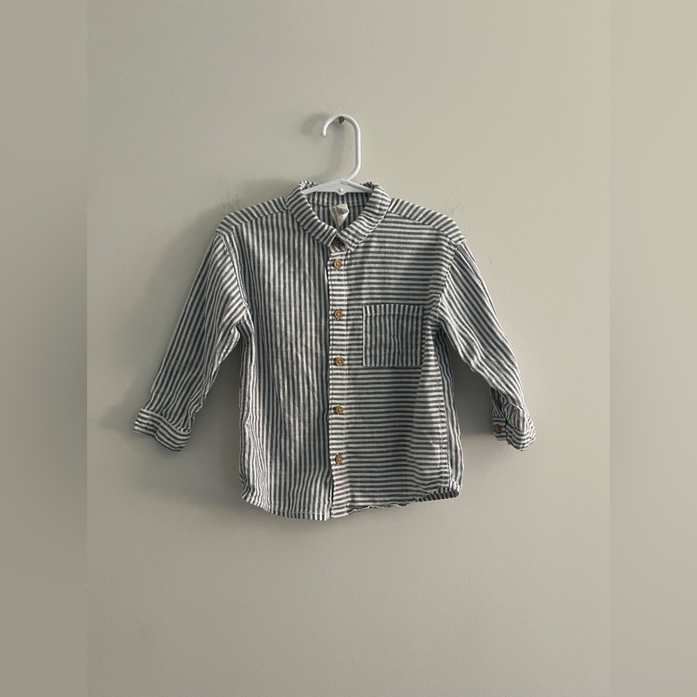 H&M Toddler Boys 18M Striped Button-Up Shirt Blue White Cotton